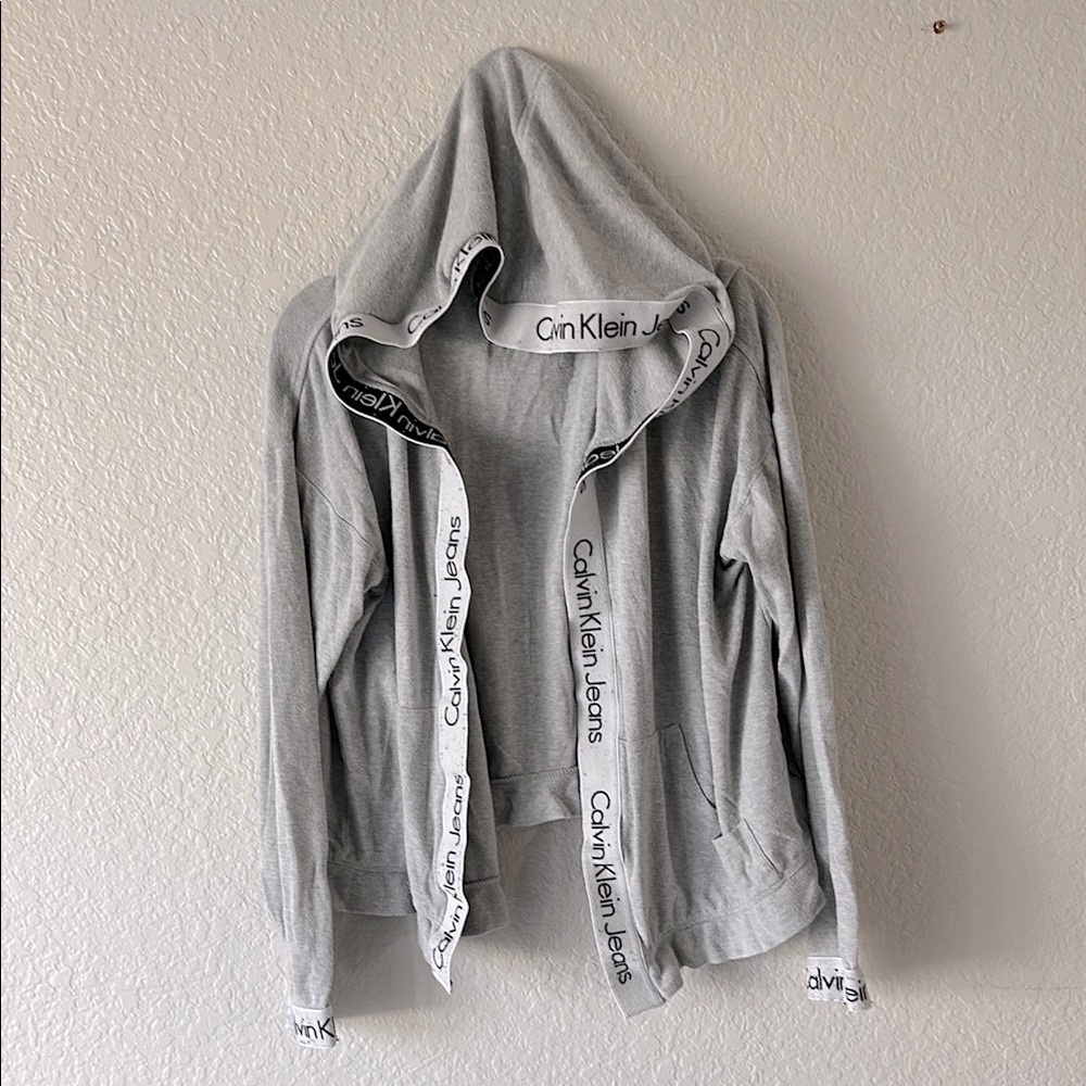 Calvin Klein Jeans Women’s L Gray Logo Tape Hoodie Pullover